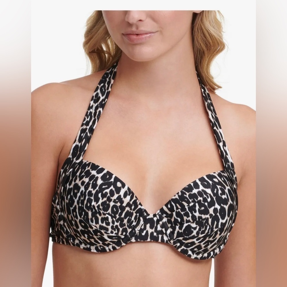 CALVIN KLEIN Women's Black Stretch Pleated Molded Cup Halter Bikini Top xl